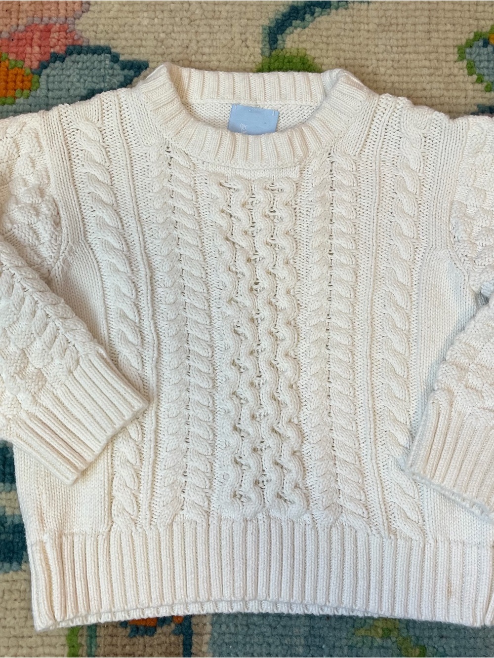 Bella Bliss Cream Cable Knit Crewneck Sweater